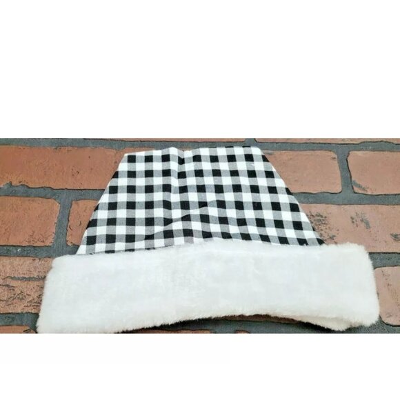 16 1/2" Christmas Santa Hat Buffalo Check Small Black and White Buffalo Checks - Picture 3 of 3